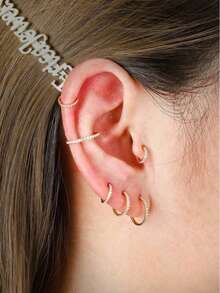 1 Piece Of High-Grade Stainless Steel Piercing Zirconia Nose Hoop Ring Closed Seamless Oblique Surface Inlay Suitable For Men And Women To Wear - Gold - View 1