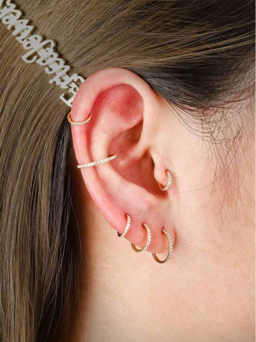 1 Piece Of High-Grade Stainless Steel Piercing Zirconia Nose Hoop Ring Closed Seamless Oblique Surface Inlay Suitable For Men And Women To Wear - Gold - View 1