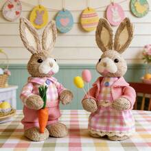 Easter Rabbit Table Decorations Cute Straw Mini Bunny Figurines Tabletop Centerpieces For Home Spring Party - H - View 2