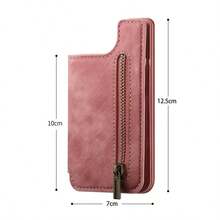 1pc Retro PU Leather Phone With Card Holder Pouch, Zip Wallet, Kickstand, Universal Desk Holder - Multicolor - View 7