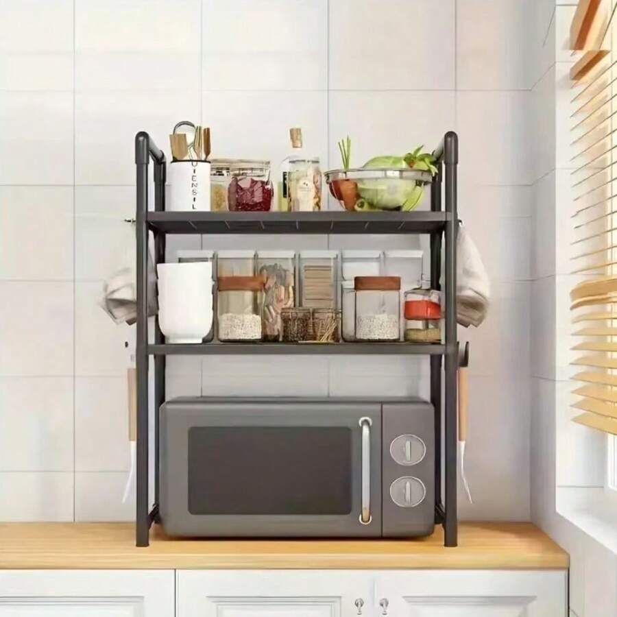 1pc Microwave Oven Rack, Thick Kitchen Oven Spice Storage Shelf, Multi-Layer Household Kitchen Storage & Organizer - Multicolor - View 1