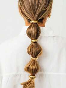 4pcs Women's Gold Metal Hair Ties - Geometric Pattern Elastic Hair Bands, Suitable For Thick Hair, Hair Accessories - Gold 4pcs - View 2
