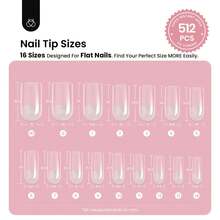 Puntas de uñas Beetles Instant Apex extracortas, cuadradas, 192 unidades, 16 tamaños, preconstruidas, pregrabadas, semimate, cobertura total, uñas acrílicas a presión - Puntas de uñas Tipex cuadradas medianas (512 piezas) - Ver 3