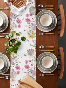 Spring Daisy Plants Floral Butterfly Table Runner Party Decor Reusable Farmhouse Kitchen Dining Table Runner Wedding Decorations - Multicolor - View 4
