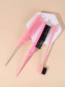 3pcs Hair Styling Brush Set, Teasing Brush, Rat Tail Comb, Edge Brush For Edging And Smoothing Hair - Pink - View 5