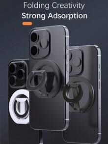 Magnetic Style Alloy Phone Ring Holder Stand, 1pc Magnetic Ring Holder, 3-Level Double-Sided Magnetic, Ultra-Thin & Strong Magnetic Force, 360° Rotation, Foldable Ring Phone Stand, Portable & Universal, Desktop Decor Design, Compatible With IPhone, Android Phones, Spring Birthday Gift, Gift For Family And Friends - Multicolor - View 3