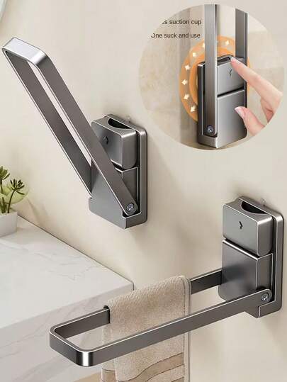1PC Bathroom Wall Suction Cup Foldable Towel Rack/Hand Towel Holder For Washbasins. Suitable For Storing Towels, Jewelry, Hairbands, And Other Items In The Bathroom. Multi-Functional Foldable Coat Rack/Wall Shelf For Home Use. Can Also Store Jewelry And Accessories.