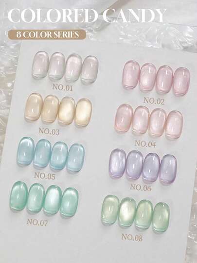 奈仕指甲油 12ML 容量 2026 新款情人节礼物，春、夏、秋、冬新款式，星空糖果玻璃珠梦幻蓝绿紫极光猫眼凝胶指甲油。活力四射的半透明猫眼磁性美甲，适合夏秋两季，搭配底油和亮油使用，需配合UV灯固化。植物基凝胶，8色套装，适合新手，居家、办公、通勤、约会等场合。热销沙龙级品质，持久28天。