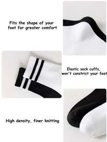 5 Pairs Striped, Solid Color, And Heart Print Athletic Socks - Multicolor - View 5