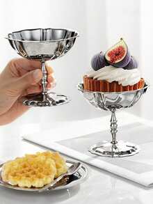 Un conjunto de platos de postre, tazones para verduras, tazas de helado de acero inoxidable, bandejas, tazas de pudín de té de la tarde, platos lindos, bandejas, portavelas, adecuados para reuniones familiares, banquetes de bodas y eventos de Ramadán. - Color acero inoxidable - Ver 3