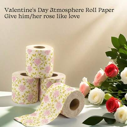 1 Roll Rose Pattern Decorative Toilet Paper, Holiday Handkerchief Paper, Suitable For Home, Office, Bathroom, Travel, Creative European Style Toilet Paper, Rose Pattern Bamboo Pulp Toilet Paper Roll