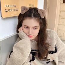 2个可爱毛绒猫耳三角发夹，小号刘海发夹，多功能时尚发夹，女士发饰，优雅发爪，节日派对必备 - 彩色 - 查看 4