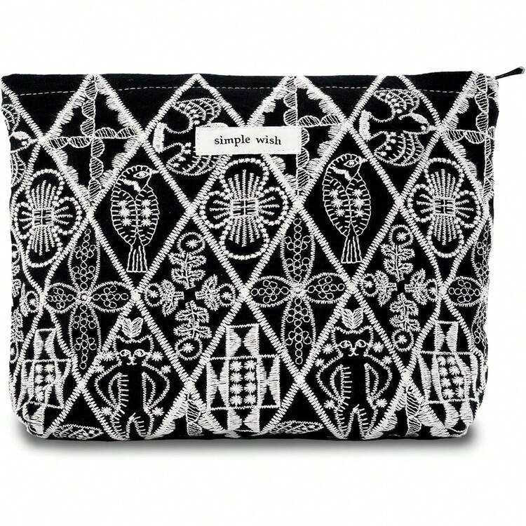 Bolsa de maquillaje de tela para cosméticos con cierre de lona para mujeres, color blanco, linda coqueta, grande, cartuchera preppy, organizador de aseo, accesorios de viaje - Rosado brillante - Añade 16