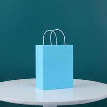 12个8英寸浅蓝色礼品袋，小号礼品袋，带提手，牛皮纸材质 - 查看 1