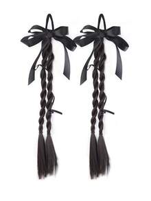 Synthetic Fiber Wig Ponytails, Natural Sweet And Cool Double Ponytails With Bows, Cute Twisted Braids, Braids, Hair Ties And Boxer Braids, Suitable For Sweet And Cool Girls. - Multicolor - View 11