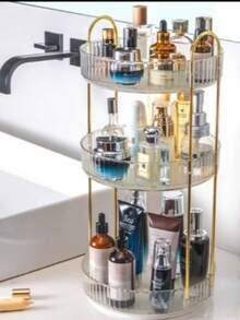 1/2/3层旋转化妆品收纳架,适用于梳妆台,可收纳香水和护肤品,大容量,浴室台面化妆品收纳,透明旋转护肤口红架,1/2/3层可选,圣诞装饰,化妆品收纳架,香水收纳架(绿色、透明、琥珀色),房间装饰,化妆包 - 彩色 - 查看 9