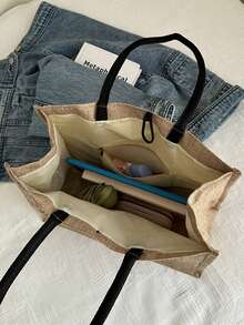 教师节礼物套装：1. 大容量亚麻手提袋；2. 彩虹爱心字母格纹透明化妆包；3. 拉链印花化妆包；4. 卡其色撞色购物袋。用途广泛，容量大，非常适合存放化妆品、护肤品，也适合旅行和宿舍使用。送给朋友、妈妈、老师的绝佳礼物。 - 彩色 - 查看 9