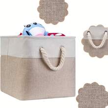 LOVEWE 6Pcs Heavy-Duty Fabric Storage Boxes (11x11x11), Sturdy Stackable Cube Organizers With Reinforced Handles - 33公分(13吋)-3件卡其色+3件灰色 - 查看 2