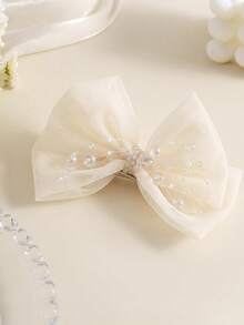 1 Peça Presilha de Cabelo Feminina com Laço em Tela Premium de Cor Sólida, Borda com Cristais Cintilantes, Sensação Luxuosa e Leve, Macia e Não Danifica, Adequada para Uso Diário, Trabalho e Encontros - Multicolorido - Visão 8