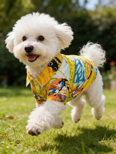 Chemise hawaïenne à fleurs de dessin animé pour chats et chiens, vêtement d'été léger et respirant pour animaux de compagnie de petite/moyenne taille