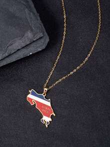 1pc Fashionable Map Pendant Necklace, South America Stainless Steel Drippy Jewelry, Dominican Republic, Puerto Rico, Uruguay, Paraguay, Rica, Ecuador, Panama, Haiti - Yellow Gold - View 22