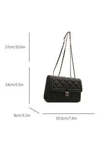1pc Fashionable Solid Color Embossed Flap Chain Mini Shoulder Bag For Women - Black - View 6