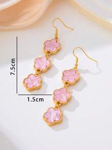 1 Pair Elegant Classic Light Pink Lucky Clover Pendant Earrings, Suitable For Dates, Parties, And Galas - Pink - View 5