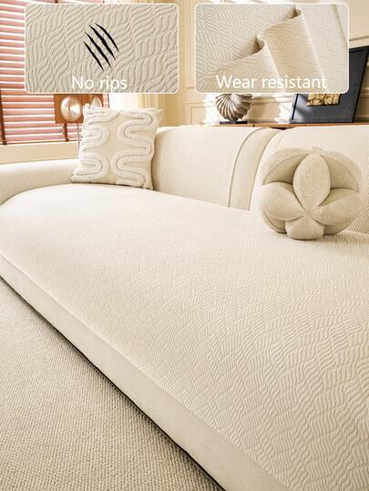 1pc Comfortable Chenille Sofa Cushion Cover, All-Season Universal Sofa Seat Protector, Modern Minimalist Non-Slip Sofa Pad, Dust-Proof And Washable Sofa Slipcover, Beige Fresh And Soft, Color-Fast And Shed-Resistant, Pet-Friendly, Fits Sectional Sofa, Bedroom, Office, Living Room