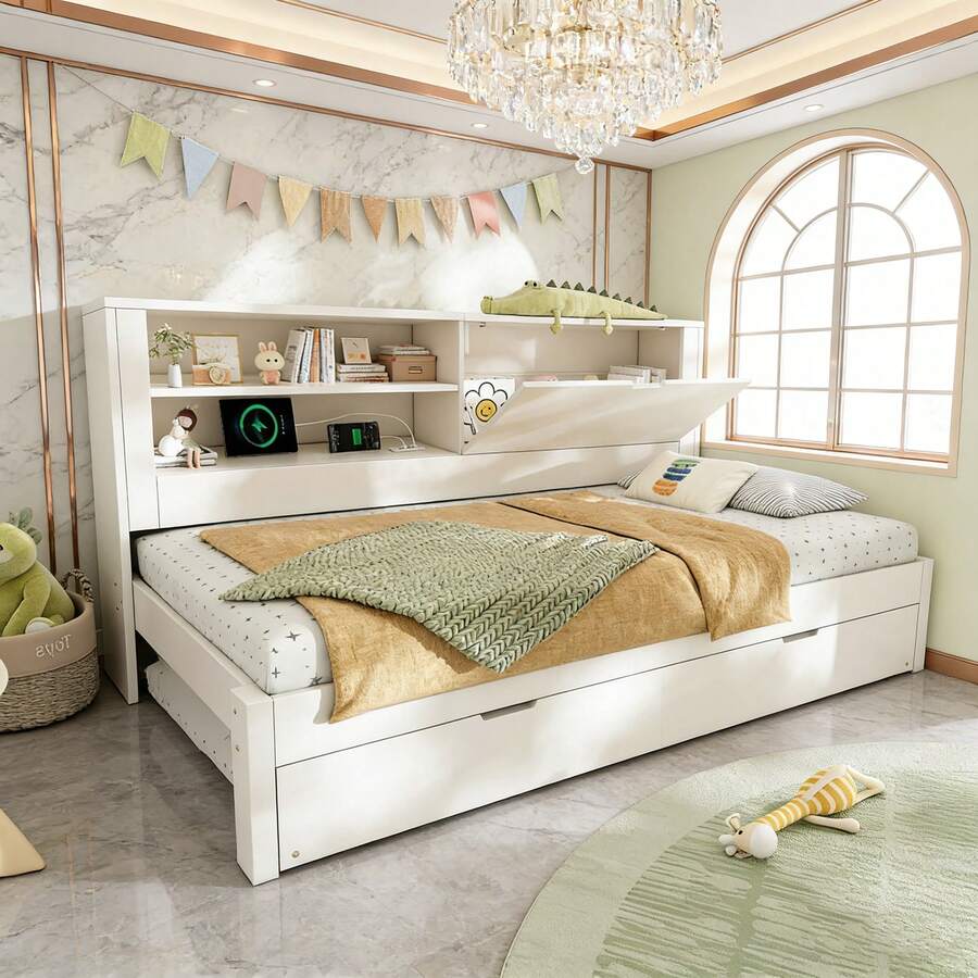 Bed Bases & Foundations - White + Wood + 90cm*200cm - View 1