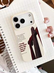 1 pieza Funda de teléfono con borde recto, diseño gráfico de lema cruzado personalizado, de color blanco lechoso, de moda, compatible con iPhone 16/16Pro/16Plus/15/15ProMax/15Pro/11/12/13/14ProMax/11Pro/11ProMax/12Pro/12ProMax/13Pro/13ProMax/14Pro/14ProMax, de carcasa blanda, diseño creativo de alta gama - Multicolor - Ver 3