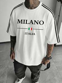 Men's Casual Loose Letter Print Round Neck Short Sleeve T-Shirt - Multicolor - View 1