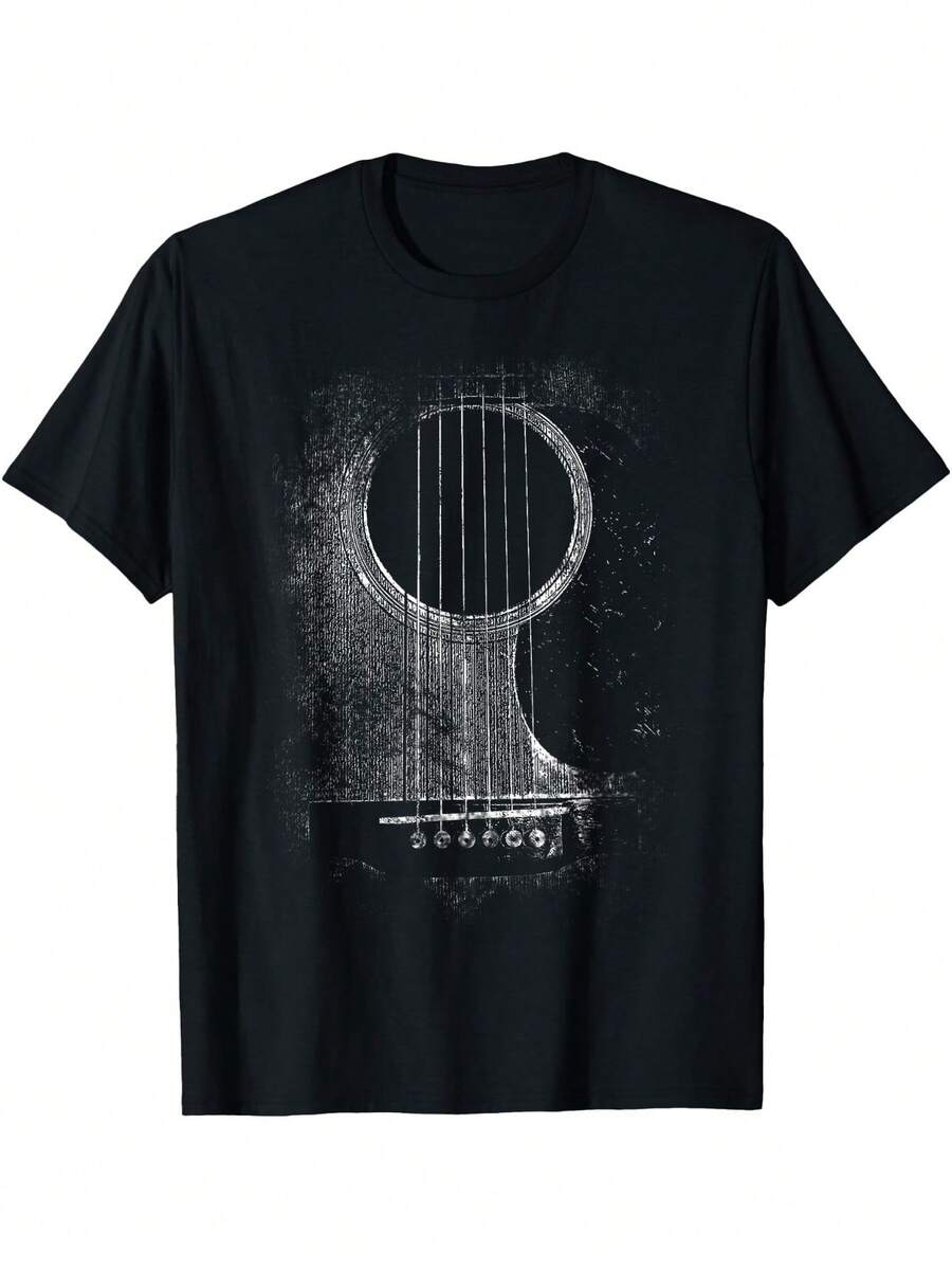 Vintage 100% Cotton T-Shirt With Guitar, Musician, Unisex, Men's And Women's Blouse/Shirt - Quality And Comfort - Special Offer - New Release - màu đen - Xem 1