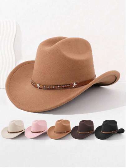 1. A Halloween Western Cowboy Hat, Suitable For Both Men And Women. Made Of Felt And Woolen Fabric. Features A Leather Buckle. Essential For The Back-To-School Season.