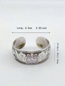Valentine'sdayVintage Flower Decor Cuff Bangle Women Daily Decoration Valentines - Antique Silver - View 3