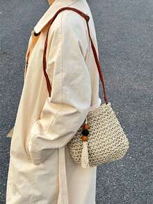 New Summer Straw Woven Small Crossbody Bag For Women, Unique Beach Vacation Phone Pouch - White - View 6