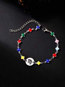 1pc Fashionable Personalized Women's 12 Zodiac Stainless Steel Enamel Bracelet, Suitable For Daily Wear - Multicolor - View 6