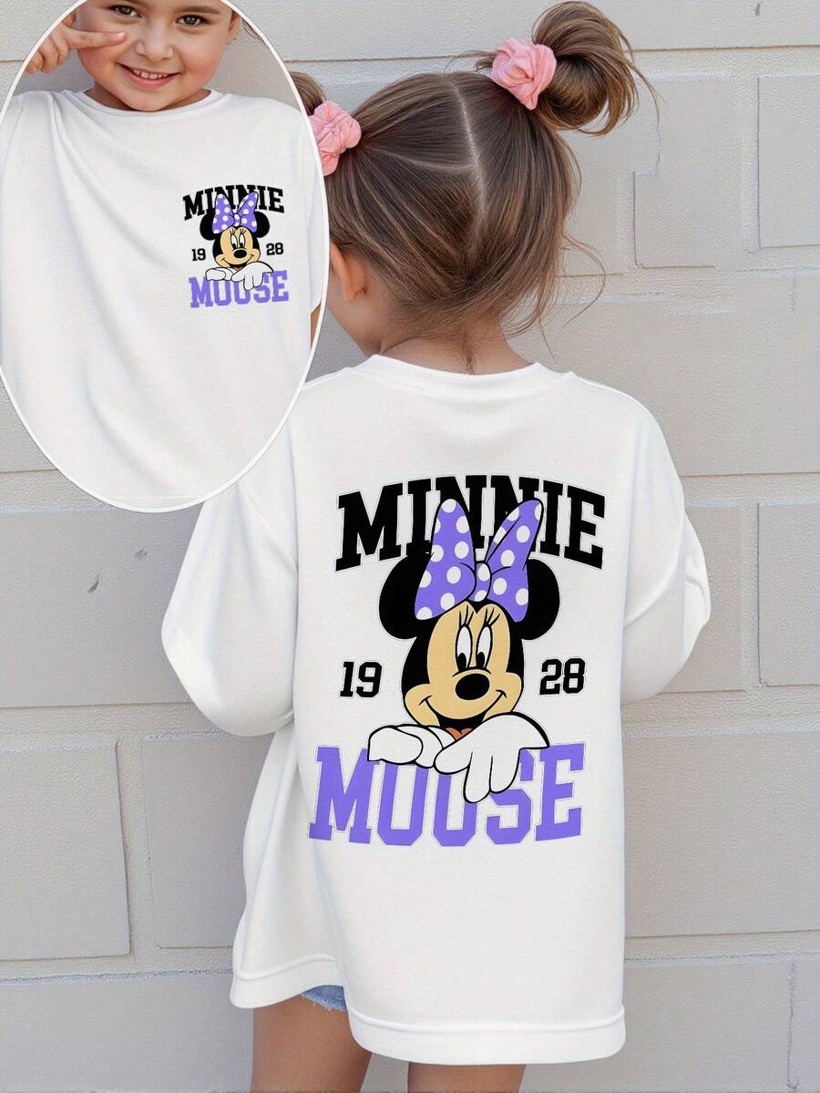 Disney Officially Licensed Minnie Mouse 1928 Double-Sided Print Girls Cute Sweatshirt Soft Comfortable For Casual Play And Everyday Wear - trắng - Xem 1