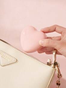 1pc Pink Heart Shaped Compact Powder Case, Heart/Oval Design, Cute & Fashionable With Mirror And Refillable Cushion, Concealer BB Cream Foundation Compact, Convenient Travel Makeup Container, Suitable As Mother's Day/Women's Gift - Multicolor - View 8