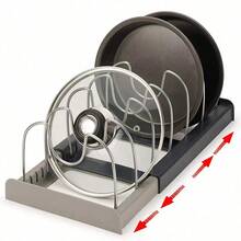 1pc Expandable Drawer Organizer Rack, Kitchen Pot Lid Holder, Adjustable Bakeware Rack, Space Saving Cookware Storage Solution - View 5