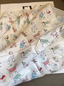 Puppy Print Small Square Scarf, Versatile Fashion Headscarf, Neck Warmer For Women - Beige - View 3