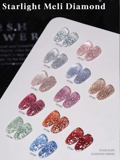 2026新款12ml容量情人节礼物春夏梦幻星空钻石反光激光碎冰云锦闪超亮糖果冰透明凝胶指甲油，季节星光闪闪磁性持久美白美甲，含底油和封层，需配合UV灯使用，植物凝胶12色套装，适合初学者，居家、办公、通勤、约会等场合，无病毒，畅销沙龙品质，持久长达28天。