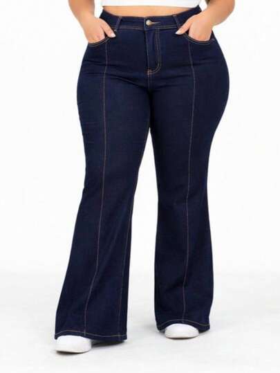 calça wid leg plus size escura levanta bumbum cintura alta com lycra