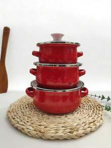 3pcs Enamel Soup Pot Set, Mini Enamel Pot For Porridge, Milk, Noodles, Suitable For Induction Cooktop And Gas Stove - View 6