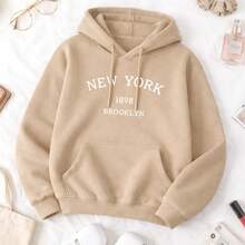 Women's Kangaroo Fleece Hoodie With Pockets, Tumblr Style Sweatshirt - 米色 - 查看 6
