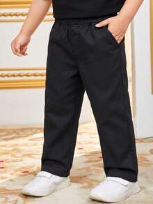 1pc Boys' Solid Color Casual Fashion Pocket Long Straight Cargo Pants, Suitable For 4-7 Years Old, All Season - Black - View 4