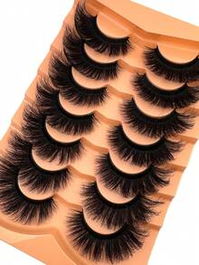 7 Pairs Russian Volume Cat Eye Mink False Eyelashes, Thick & Fluffy Fake Lashes, Soft & Natural Lash Extension Makeup, Handmade Reusable Suitable For All Occasions - Black - View 3