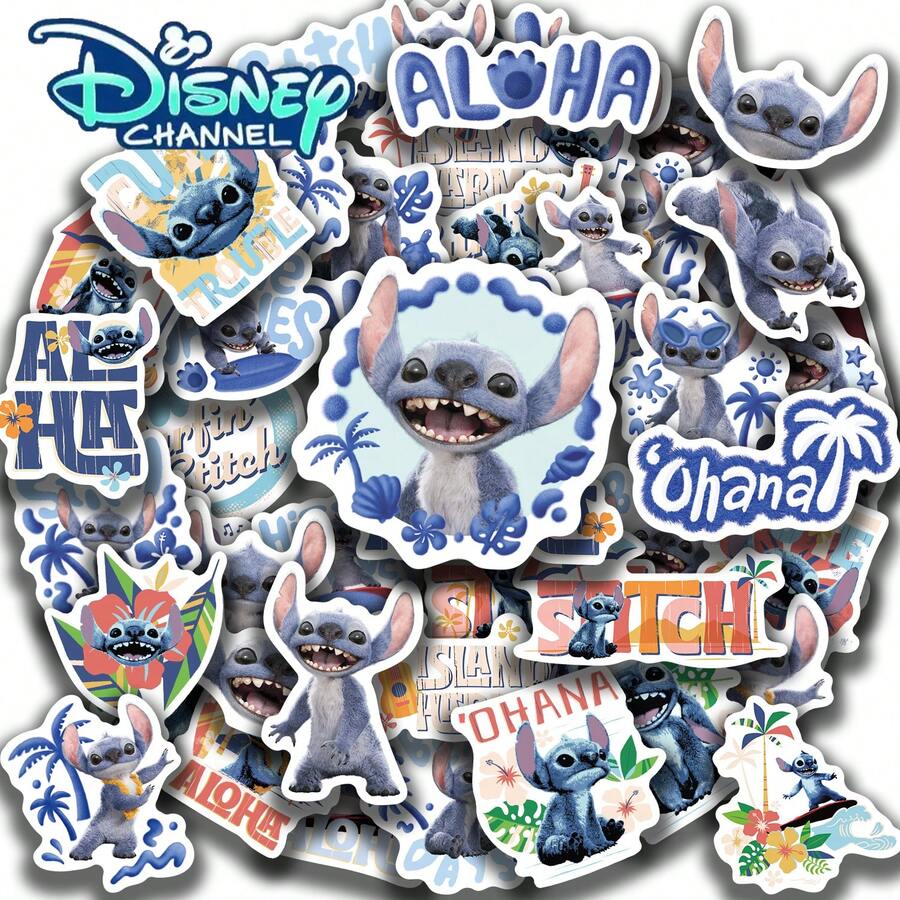 Disney 50pcs Lilo & Stitch Stickers, Creative Doodle Stickers, Office Supplies, Mobile Phone And Computer Stickers, High-Value, Exquisite, Cool Stickers, Fun, Classic, Colorful Cartoon Design, Gift Decoration, Phone Case Decoration Stickers, Reusable, Colorful Cartoon Design, Suitable For Water Bottles, Skateboards, Mobile Phones, Etc., Perfect For School Supplies And A Top Choice For Holiday Gifts. - 50pcs - View 1