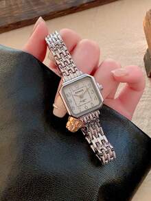 1 chiếc đồng hồ nữ mặt vuông màu bạc, máy quartz, kiểu dáng tối giản, thích hợp đeo hàng ngày, cũng có thể dùng làm quà sinh nhật/tốt nghiệp/tiệc tùng. - Bạc - Xem 5