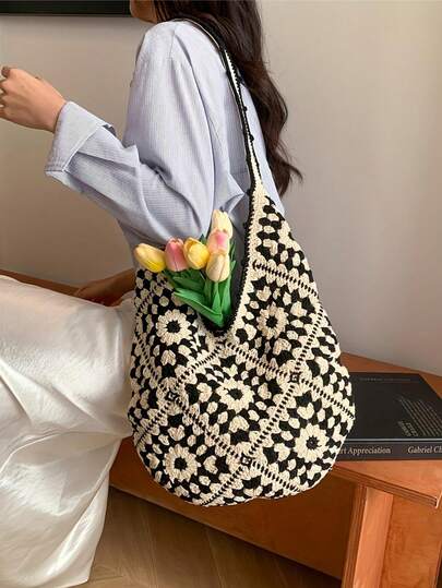 Bolso de hombro para mujer, bolso de playa tejido