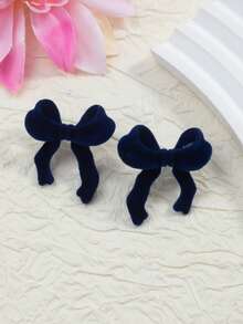 1 Pair Bow & Flower Design Earrings, Velvet Versatile Daily Wear Earrings - Multicolor - View 6